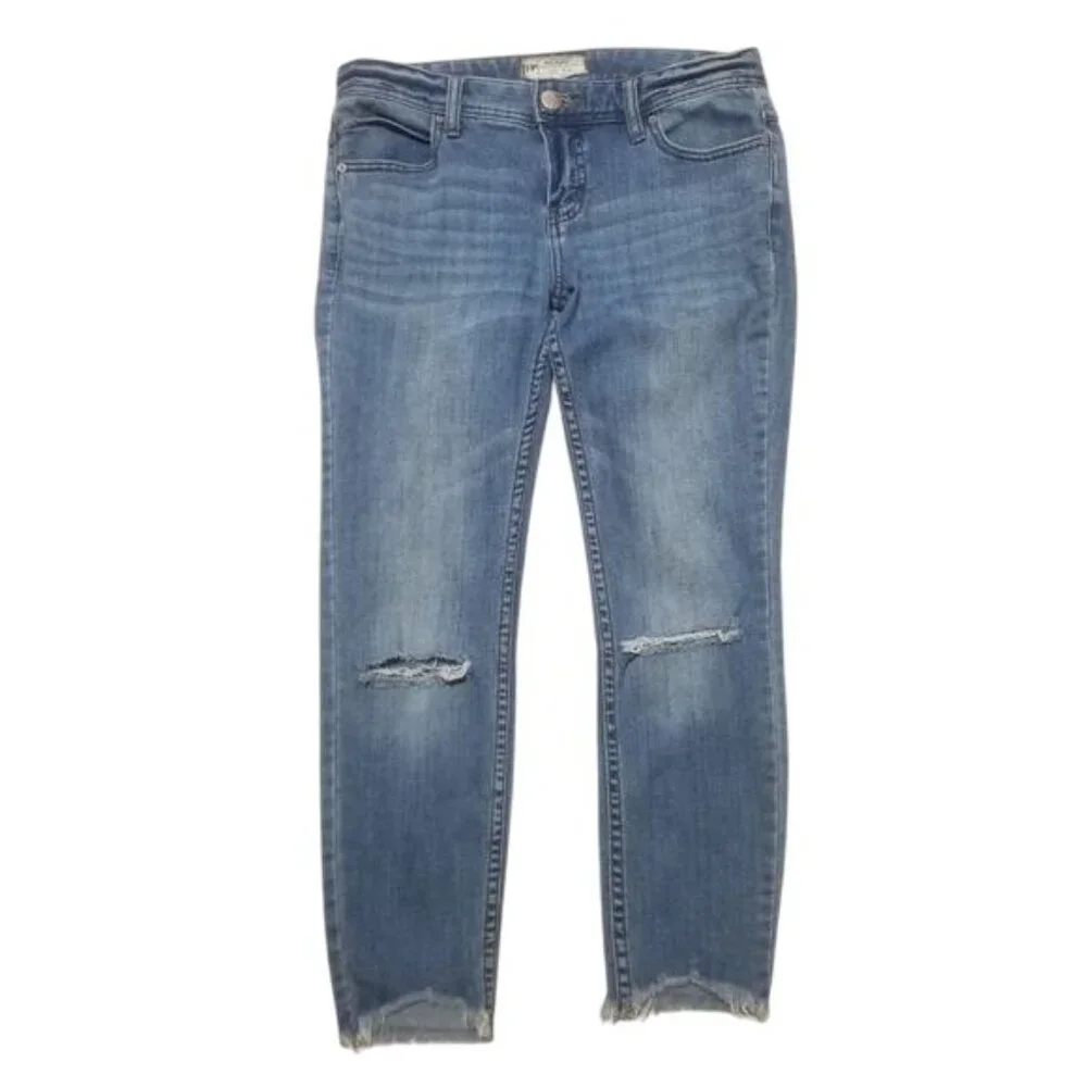 Free People Ripped Cropped Jeans Sz 28 Mid Rise‎ Skinny Stretch Grunge Casual